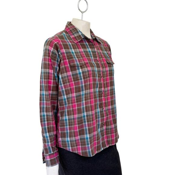 WRANGLER Long Sleeve Plaid Pearl Snap Western Shirt  Brown Pink Blue  SZ L - Picture 4 of 9